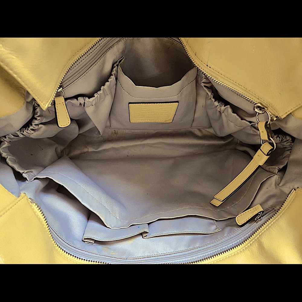 Coach Mustard Yellow Embossed Poly leather Tote,  with lots of life, discounted - Picture 4 of 16